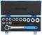 An open blue tool case with a ratchet and several socket attachments in various sizes by Gedore.
