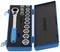 A blue open toolbox set with a ratchet and sockets in various sizes, neatly arranged in a foam insert.