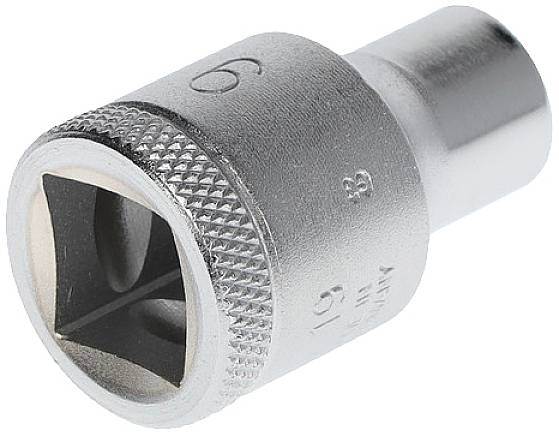 Metal socket with 9 mm engraving, manufactured from shiny material, with ridged edge for improved grip.