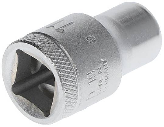 Socket nut, size 19 mm, made of metal, can be fitted onto a socket wrench or ratchet.