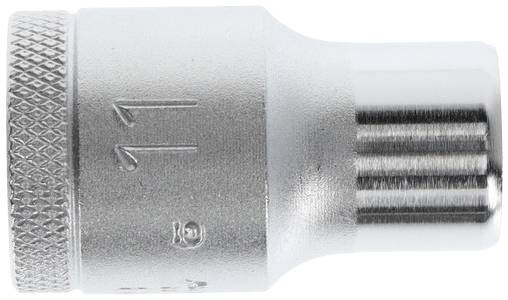 Metal socket attachment for a ratchet, with knurled end for better grip, ideal for mechanical applications.