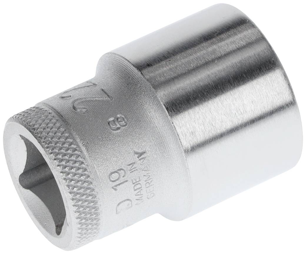 Metal socket wrench, 22 mm, cylindrical shape, knurled surface for improved grip, manufactured in Taiwan.