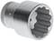 A twelve-sided metal socket attachment. Suitable for use with ratchets for versatile screw applications.