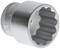 Metallic socket with knurled edge and internal tooth profile, used for gripping screw heads during repair work.