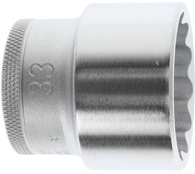 Metal socket for spanners, size 33, made of polished steel, cylindrical shape with knurled end.