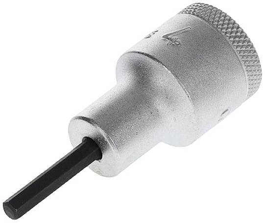 A silver hexagonal bit adaptor with a knurled handle, suitable for mechanical work.