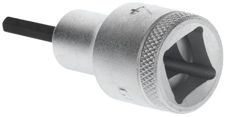 Metal adapter with square opening, knurled handle for better grip, black pin fragment indicates the connection side.