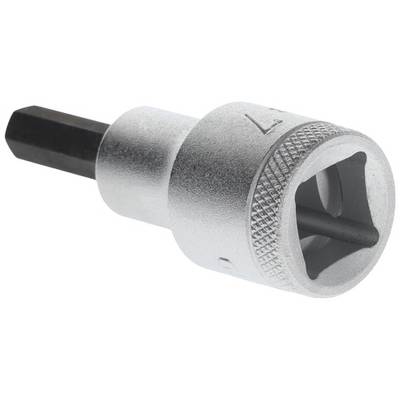 Hexagonal screwdriver bit with a cylindrical shaft and knurled end for improved grip, manufactured from metal.