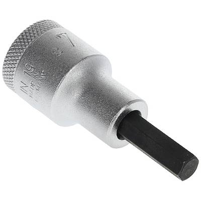 Metal socket key insert with knurled handle and hexagonal extension for fastening connections.