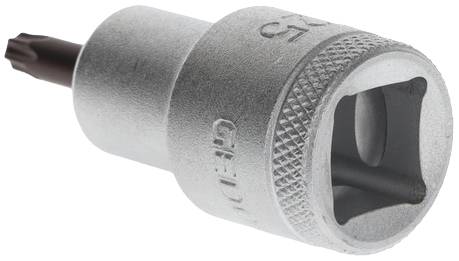 Torx bit socket made of metal with 1/4-inch drive, used for mechanical work and repairs.
