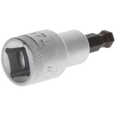 Socket key adapter with square drive and hexagonal shaft. It enables the connection of screwdriver bits with various tools.