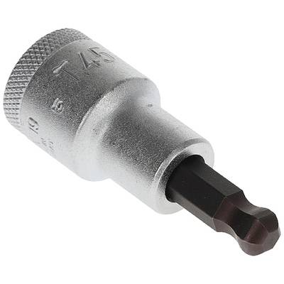 A silver Torx screwdriver T45 with hexagonal drive. Suitable for the repair or assembly of devices and machinery.