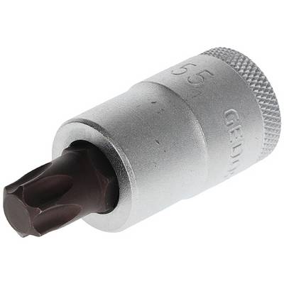 A Torx bit attachment with a silver metal body and brown tip, numbered '55', shows the front view of a fastening tool.