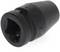 Black plastic socket adaptor with square hole and marking. Suitable for use with screwing tools.