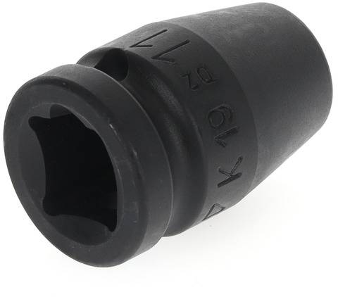 A black socket nut with a hexagonal recess, suitable for use with an impact driver, shown in a side view.