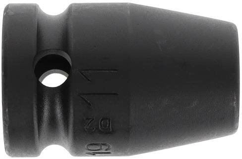 A black, conical metal part with a hole, with 'D 17' and '19' stamped on it.