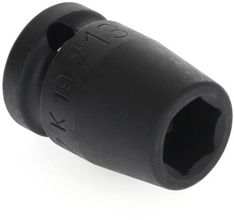 A black, hexagonal metal socket attachment, suitable for loosening and removing screw nuts.