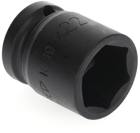 A black socket nut, size 22 mm, probably for mechanical work or repairs.