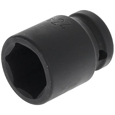 Black hexagonal socket nut with embossed number. It is designed for use with spanners or torque wrenches.