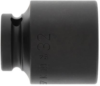 A black 32-mm socket with a chamfered edge and centring hole, used for mechanical work on vehicles or machinery.