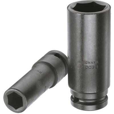 Two metal socket wrenches, one short and one long. Both have hexagonal openings and are made from robust material.