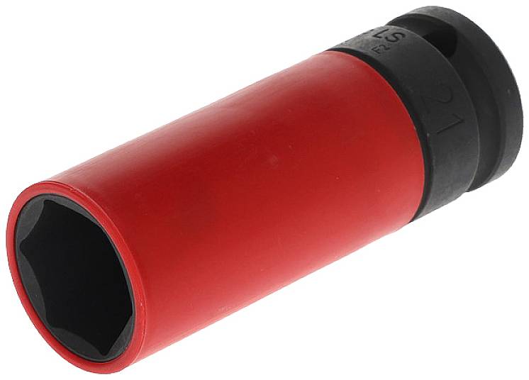 A red wing nut with a black end, often used for tightening or loosening screw connections.