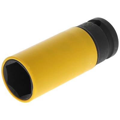 Yellow hex socket nut with black hexagonal profile, designed for screw work.