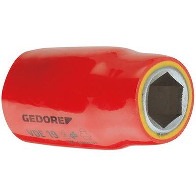 Red, insulated socket key attachment with hexagonal entry and label 'GEDORE VDE 19'. Suitable for electrical work.