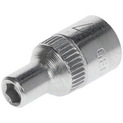 Metal socket, cylindrical in shape, with a knurled surface for improved grip, used for tightening nuts and bolts.