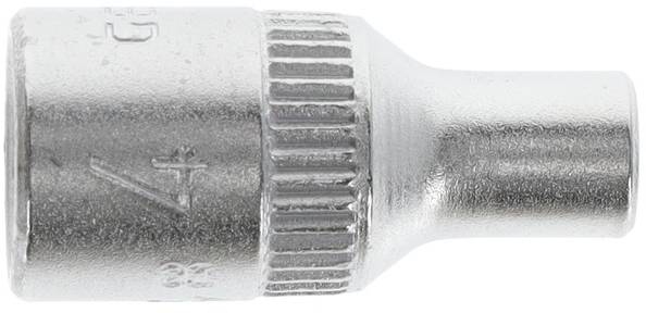Metallic socket with 7 mm size, knurled grip area for better hold, slightly reflects light.