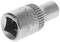 Socket with a ribbed surface, metal, square opening, suitable for spanners or ratchet.