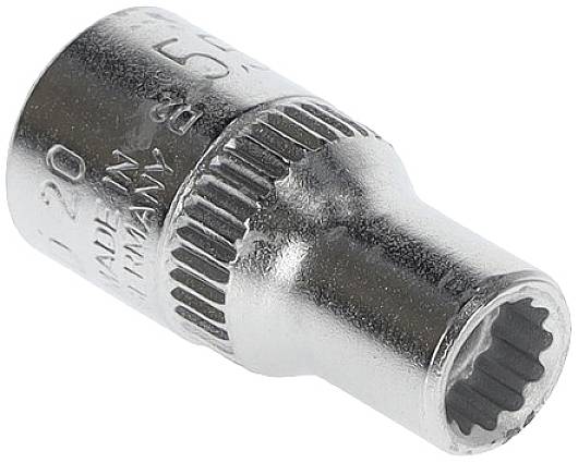 Metal socket spanner (socket), twelve-sided, with embossed markings. Used for tightening or loosening screws and nuts.