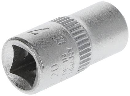 Metal socket with hexagonal opening, suitable for use with a socket wrench or ratchet.