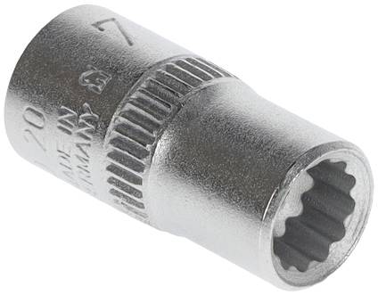 Metal socket with a ridged surface and embossed size '20'. Suitable for use with a socket wrench set.
