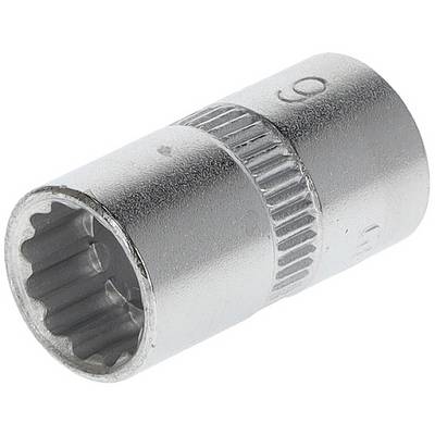 Metal spanner, cylindrical, with a ribbed surface for improved grip and multi-toothed opening for receiving screws.