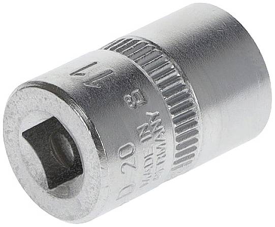 A silver hexagonal nut with the inscription 'Made in Germany'. The nut has ridged sides for better grip and is designed for spanners.