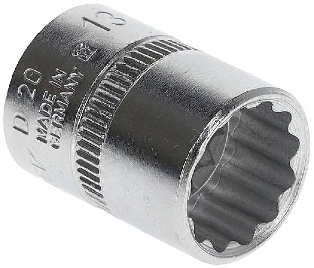 Metal socket with 'Made in Germany' inscription and number '13', used for screw work.