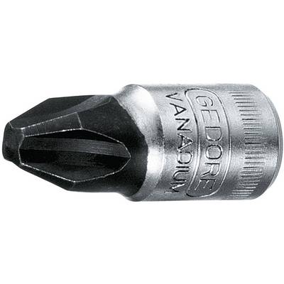 'Close-up of a GEDORE VANADIUM screwdriver bit, suitable for cross-head screws. Silver metal colour, robust construction.'