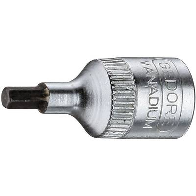 A silver hexagonal bit made of chrome vanadium steel with the engraving 'GEDORE VANADIUM', close-up.