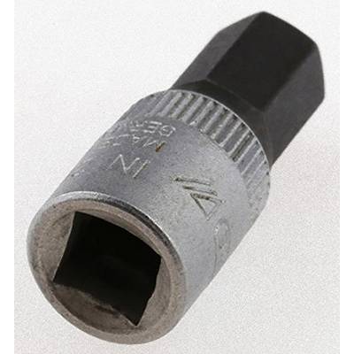 'A silver tool attachment with a square end and a hexagonal head, used for screw connections.'
