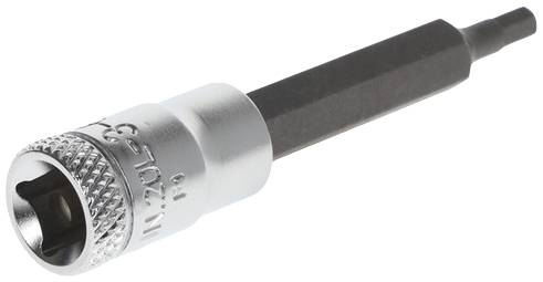 A silver Allen key with a long shaft and hexagonal head, for working on socket head cap screws.