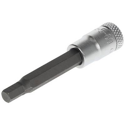 Hexagonal metal socket adaptor for mechanical work, with a knurled surface for improved grip.