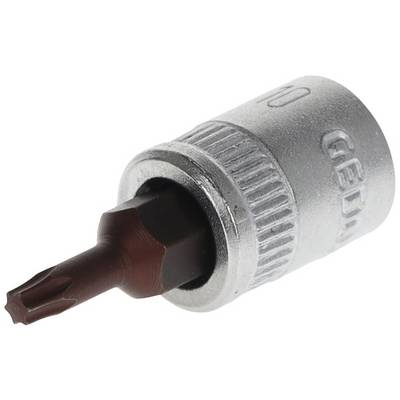 Torx bit attachment with a silver metal shaft and brown head, in close-up.