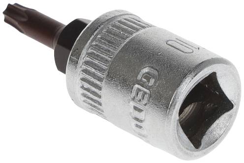 Torx bit with silver hexagonal shank, stamped with 'GED' and '10', for screw connections in mechanical work.