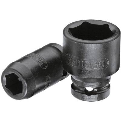 Two black metal socket nuts with the inscription 'GEDORE', one standing, the other lying down, for professional tool use.