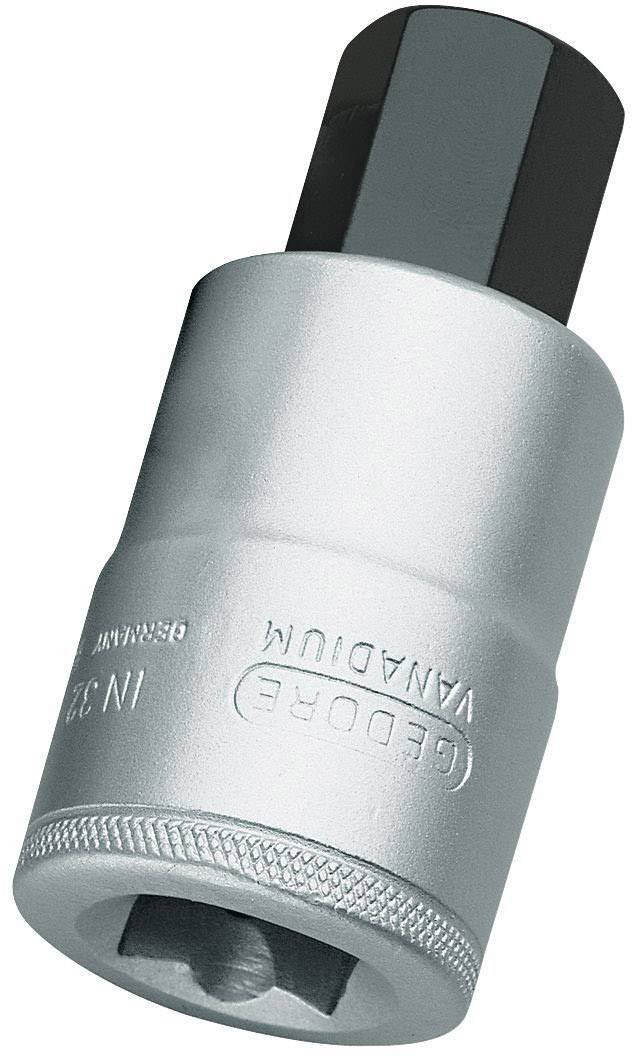 'GEDORE' socket made from vanadium steel, deep profile, black hexagonal drive. Suitable for precise torque transmission.