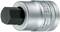 'Hexagonal socket insert made of chrome-vanadium steel with embossed size. Suitable for mechanical applications.'