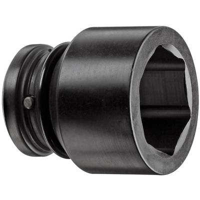 A black, metallic socket attachment with a hexagonal internal profile, likely used for loosening screws or nuts.