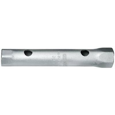 A silver spark plug spanner with two round openings on the sides, used for removing or inserting spark plugs.