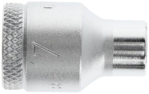 A silver socket head with a fluted end and embossing. Likely part of a tool set.